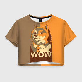 Женская футболка Crop-top 3D с принтом Doge Wow в Курске, 100% полиэстер | круглая горловина, длина футболки до линии талии, рукава с отворотами | animal | art | dog | doge | dogecoin | many x | mem | meme | new | poster | such x | wave | wow | арт | в | галстук | галстуке | двухцветная | животное | зверь | имени | кабосу | мем | мемас | мэм | по | постер | сиба ину | собака | хищник