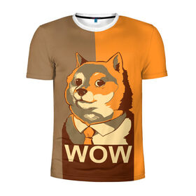 Мужская футболка 3D спортивная с принтом Doge Wow в Курске, 100% полиэстер с улучшенными характеристиками | приталенный силуэт, круглая горловина, широкие плечи, сужается к линии бедра | Тематика изображения на принте: animal | art | dog | doge | dogecoin | many x | mem | meme | new | poster | such x | wave | wow | арт | в | галстук | галстуке | двухцветная | животное | зверь | имени | кабосу | мем | мемас | мэм | по | постер | сиба ину | собака | хищник