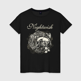 Женская футболка хлопок с принтом NIGHTWISH в Курске, 100% хлопок | прямой крой, круглый вырез горловины, длина до линии бедер, слегка спущенное плечо | metal | nightwish | tarja turunen | метал | музыка | найтвиш | рок | симфо метал | тарья турунен