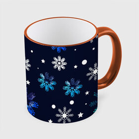 Кружка с принтом Падающие снежинки уходящей зимы в Курске, керамика | ёмкость 330 мл | джинсовая | необычная | падают | синяя текстура | снежинки | текстура