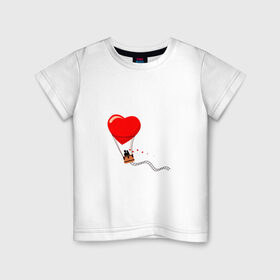 Детская футболка хлопок с принтом Влюблённая пара в Курске, 100% хлопок | круглый вырез горловины, полуприлегающий силуэт, длина до линии бедер | воздушный | лестница | любовь | пара | сердце | хлопок | шар