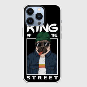 Чехол для iPhone 13 Pro с принтом King Street в Курске,  |  | animal | art | brutal | dog | illustration | king | of | pug | street | the | арт | брутальный | бульдог | в | животное | зверь | король | надпись | одежде | очках | пёс | рамка | собака | текст | улиц | улицы | уличный | шапке