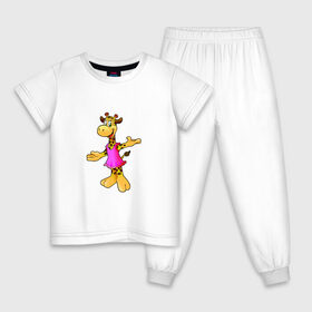 Детская пижама хлопок с принтом Жираф в платье в Курске, 100% хлопок |  брюки и футболка прямого кроя, без карманов, на брюках мягкая резинка на поясе и по низу штанин
 | девочка | детские | животные | жираф | звери | милые | мультфильм | платье | тренд