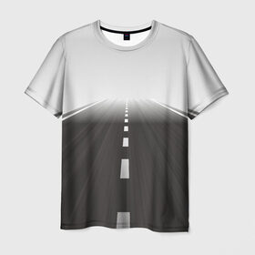 Мужская футболка 3D с принтом Дорога уходящая в даль в Курске, 100% полиэфир | прямой крой, круглый вырез горловины, длина до линии бедер | asphalt | road | асфальт | дорога | дорожная разметка
