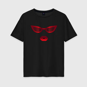 Женская футболка хлопок Oversize с принтом Красные очки с красными губами в Курске, 100% хлопок | свободный крой, круглый ворот, спущенный рукав, длина до линии бедер
 | for stylish | gradient | kiss | lipstick | plump lips | red lips | градиент | для стильных | красные губы | красные очки | модные очки | помада | поцелуй | пухлые губы