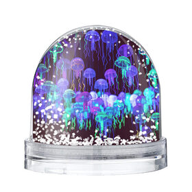 Снежный шар с принтом Неоновые медузы в Курске, Пластик | Изображение внутри шара печатается на глянцевой фотобумаге с двух сторон | вода | животные | медузы | неон | неоновые