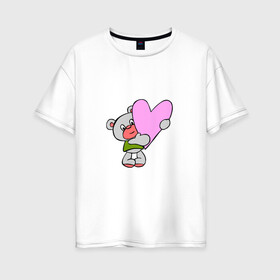Женская футболка хлопок Oversize с принтом Плюшевый Мишка с сердцем  в Курске, 100% хлопок | свободный крой, круглый ворот, спущенный рукав, длина до линии бедер
 | животные | звери | игрушки | картинки | милые | мишка | плюшевый | популярные | прикольные | сердце