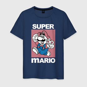 Мужская футболка хлопок с принтом Супер Марио с грибочком в Курске, 100% хлопок | прямой крой, круглый вырез горловины, длина до линии бедер, слегка спущенное плечо. | игры | марио | марио с грибочком | супер марио