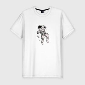Мужская футболка хлопок Slim с принтом Космонавт в Курске, 92% хлопок, 8% лайкра | приталенный силуэт, круглый вырез ворота, длина до линии бедра, короткий рукав | астронавт | день космонавтики | космонавт | полет