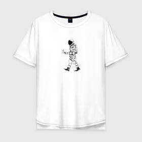 Мужская футболка хлопок Oversize с принтом Космонавт с кофе в Курске, 100% хлопок | свободный крой, круглый ворот, “спинка” длиннее передней части | астронавт | день космонавтики | космонавт | кофе | полет