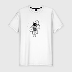 Мужская футболка хлопок Slim с принтом Космонавт в Курске, 92% хлопок, 8% лайкра | приталенный силуэт, круглый вырез ворота, длина до линии бедра, короткий рукав | астронавт | день космонавтики | космонавт | полет