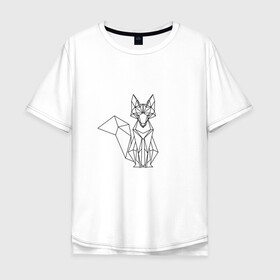 Мужская футболка хлопок Oversize с принтом Лиса оригами в Курске, 100% хлопок | свободный крой, круглый ворот, “спинка” длиннее передней части | геометрическая лиса | кицунэ | лиса | лисичка | оригами | рыжая