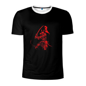 Мужская футболка 3D спортивная с принтом Самурай на поле боя в Курске, 100% полиэстер с улучшенными характеристиками | приталенный силуэт, круглая горловина, широкие плечи, сужается к линии бедра | боевые исскуства | история | минимализм | самурай