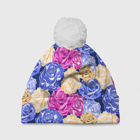 Шапка 3D c помпоном с принтом Неоновые бутоны роз в Курске, 100% полиэстер | универсальный размер, печать по всей поверхности изделия | Тематика изображения на принте: 8 марта | flowers | head | heads | neon | pattern | rose | summer | woman | арт | букет | для женщины | женский день | иллюстрация | летние цветы | лето | неон | паттерн | подарок для девушки | разноцветные розы | рисунок | розы