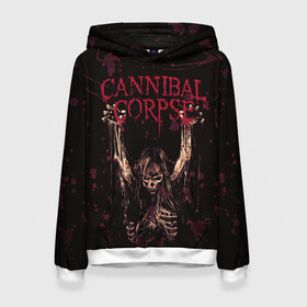 Женская толстовка 3D с принтом Cannibal Corpse | Skeleton в Курске, 100% полиэстер  | двухслойный капюшон со шнурком для регулировки, мягкие манжеты на рукавах и по низу толстовки, спереди карман-кенгуру с мягким внутренним слоем. | Тематика изображения на принте: blood | bones | cannibal corpse | skeleton | skull | кости | кровь | скелет | труп каннибала | череп