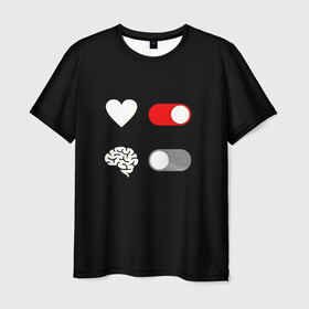 Мужская футболка 3D с принтом сердце и мозг в Курске, 100% полиэфир | прямой крой, круглый вырез горловины, длина до линии бедер | brain | emotion | heart | логический | мозг | сердце | эмоция