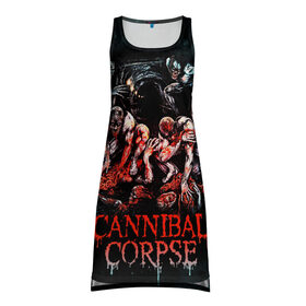 Платье-майка 3D с принтом Cannibal Corpse в Курске, 100% полиэстер | полуприлегающий силуэт, широкие бретели, круглый вырез горловины, удлиненный подол сзади. | canibal corpse | cannibal corpse | death metal | группы | дэт метал | канибал корпс | метал | рок