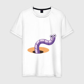 Мужская футболка хлопок с принтом Червяк в Курске, 100% хлопок | прямой крой, круглый вырез горловины, длина до линии бедер, слегка спущенное плечо. | worm | насекомое | черви | червь | червяк | червячок