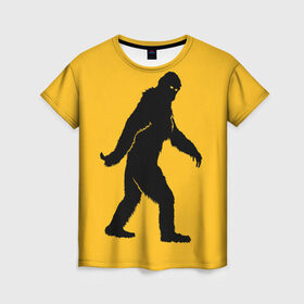 Женская футболка 3D с принтом Йети в Курске, 100% полиэфир ( синтетическое хлопкоподобное полотно) | прямой крой, круглый вырез горловины, длина до линии бедер | bigfoot | yeti | бигфут | горилла | йети | обезьяна | силуэт