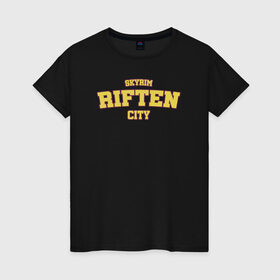 Женская футболка хлопок с принтом SKYRIM - RIFTEN CITY в Курске, 100% хлопок | прямой крой, круглый вырез горловины, длина до линии бедер, слегка спущенное плечо | riften | skyrim | tes | varsity | видеоигры | рифтен | скайрим