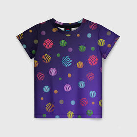 Детская футболка 3D с принтом Разноцветные шары, планеты в Курске, 100% гипоаллергенный полиэфир | прямой крой, круглый вырез горловины, длина до линии бедер, чуть спущенное плечо, ткань немного тянется | abstract shapes | blue | colorful balls | galaxy | green | orange | planets | purple | red | shapes | space | yellow | абстрактные фигуры | галактика | желтый | зеленый | космос | красный | оранжевый | планеты | разноцветные шары | фигуры | фиол