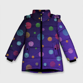 Зимняя куртка для девочек 3D с принтом Разноцветные шары, планеты в Курске, ткань верха — 100% полиэстер; подклад — 100% полиэстер, утеплитель — 100% полиэстер. | длина ниже бедра, удлиненная спинка, воротник стойка и отстегивающийся капюшон. Есть боковые карманы с листочкой на кнопках, утяжки по низу изделия и внутренний карман на молнии. 

Предусмотрены светоотражающий принт на спинке, радужный светоотражающий элемент на пуллере молнии и на резинке для утяжки. | abstract shapes | blue | colorful balls | galaxy | green | orange | planets | purple | red | shapes | space | yellow | абстрактные фигуры | галактика | желтый | зеленый | космос | красный | оранжевый | планеты | разноцветные шары | фигуры | фиол