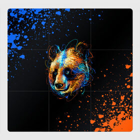 Магнитный плакат 3Х3 с принтом КРАСОЧНАЯ ПАНДА в Курске, Полимерный материал с магнитным слоем | 9 деталей размером 9*9 см | blue | colors | orange | paints | panda | брызги | краски | медведь | панда