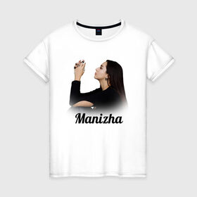 Женская футболка хлопок с принтом Манижа  Manizha в Курске, 100% хлопок | прямой крой, круглый вырез горловины, длина до линии бедер, слегка спущенное плечо | manizha | далеровна | душанбе | евровидение | евровидение 2021 | манижа | певица | таджикистан | хамраева