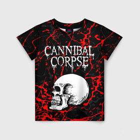 Детская футболка 3D с принтом CANNIBAL CORPSE в Курске, 100% гипоаллергенный полиэфир | прямой крой, круглый вырез горловины, длина до линии бедер, чуть спущенное плечо, ткань немного тянется | Тематика изображения на принте: cannibal corpse | evisceration plague | hammer smashed face. | violence unimagined | дэт метал | музыка | рок | труп каннибала