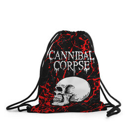 Рюкзак-мешок 3D с принтом CANNIBAL CORPSE в Курске, 100% полиэстер | плотность ткани — 200 г/м2, размер — 35 х 45 см; лямки — толстые шнурки, застежка на шнуровке, без карманов и подкладки | Тематика изображения на принте: cannibal corpse | evisceration plague | hammer smashed face. | violence unimagined | дэт метал | музыка | рок | труп каннибала