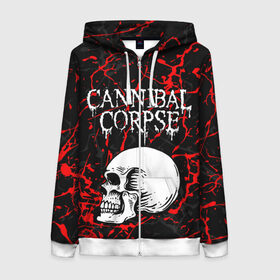 Женская толстовка 3D на молнии с принтом CANNIBAL CORPSE в Курске, 100% полиэстер | длина до линии бедра, манжеты и пояс оформлены мягкой тканевой резинкой, двухслойный капюшон со шнурком для регулировки, спереди молния, по бокам два кармана | cannibal corpse | evisceration plague | hammer smashed face. | violence unimagined | дэт метал | музыка | рок | труп каннибала