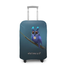 Чехол для чемодана 3D с принтом Owl в Курске, 86% полиэфир, 14% спандекс | двустороннее нанесение принта, прорези для ручек и колес | Тематика изображения на принте: what time is it | время | синий | сова | темный фон