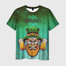 Мужская футболка 3D с принтом Happy Saint Patricks Day в Курске, 100% полиэфир | прямой крой, круглый вырез горловины, длина до линии бедер | saint patricks day | арт | графика | март | патрик | святой патрик