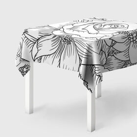 Скатерть 3D с принтом Тату цветы в Курске, 100% полиэстер (ткань не мнется и не растягивается) | Размер: 150*150 см | Тематика изображения на принте: белый | лилия | подсолнух | роза | тату | цветы | черный