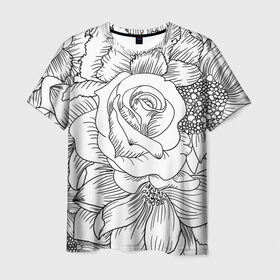 Мужская футболка 3D с принтом Тату цветы в Курске, 100% полиэфир | прямой крой, круглый вырез горловины, длина до линии бедер | Тематика изображения на принте: белый | лилия | подсолнух | роза | тату | цветы | черный