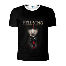 Мужская футболка 3D спортивная с принтом Хелсинг в Курске, 100% полиэстер с улучшенными характеристиками | приталенный силуэт, круглая горловина, широкие плечи, сужается к линии бедра | алукард | аниме | вампир | крест | кровь | манга | хеллсинг | хелсинг