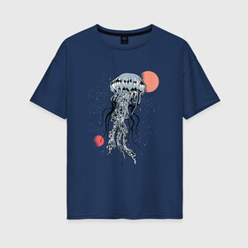 Женская футболка хлопок Oversize с принтом Космическая медуза в Курске, 100% хлопок | свободный крой, круглый ворот, спущенный рукав, длина до линии бедер
 | art | elon musk | jellyfish | mars | medusa | meduza | moon | nasa | space | spacex | арт | астероид | в космосе | желе | иллюстрация | илон маск | космический дизайн | космос | луна | марс | медузник | на луне | наса | нло | сатурн | спей