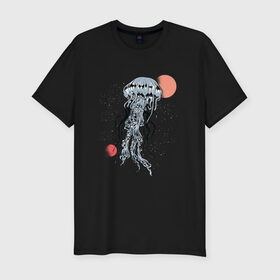 Мужская футболка хлопок Slim с принтом Космическая медуза в Курске, 92% хлопок, 8% лайкра | приталенный силуэт, круглый вырез ворота, длина до линии бедра, короткий рукав | art | elon musk | jellyfish | mars | medusa | meduza | moon | nasa | space | spacex | арт | астероид | в космосе | желе | иллюстрация | илон маск | космический дизайн | космос | луна | марс | медузник | на луне | наса | нло | сатурн | спей
