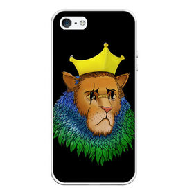 Чехол для iPhone 5/5S матовый с принтом Lion_art в Курске, Силикон | Область печати: задняя сторона чехла, без боковых панелей | king | lion | корона | кошка | лев | перья | царь | царь зверей