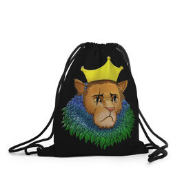 Рюкзак-мешок 3D с принтом Lion_art в Курске, 100% полиэстер | плотность ткани — 200 г/м2, размер — 35 х 45 см; лямки — толстые шнурки, застежка на шнуровке, без карманов и подкладки | king | lion | корона | кошка | лев | перья | царь | царь зверей