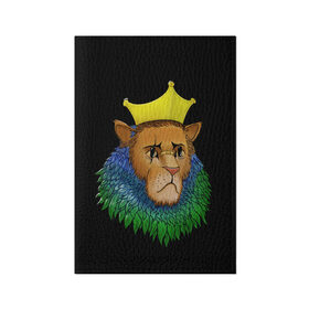 Обложка для паспорта матовая кожа с принтом Lion_art в Курске, натуральная матовая кожа | размер 19,3 х 13,7 см; прозрачные пластиковые крепления | king | lion | корона | кошка | лев | перья | царь | царь зверей