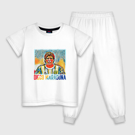 Детская пижама хлопок с принтом Diego Maradona в Курске, 100% хлопок |  брюки и футболка прямого кроя, без карманов, на брюках мягкая резинка на поясе и по низу штанин
 | argentina | football | maradona | messi | аргентина | гол | диего | марадона | месси | мяч | рука бога | спорт | футбол | чемпион