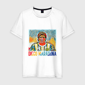 Мужская футболка хлопок с принтом Diego Maradona в Курске, 100% хлопок | прямой крой, круглый вырез горловины, длина до линии бедер, слегка спущенное плечо. | argentina | football | maradona | messi | аргентина | гол | диего | марадона | месси | мяч | рука бога | спорт | футбол | чемпион