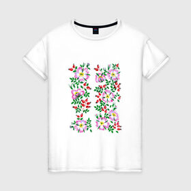 Женская футболка хлопок с принтом Цветы в Курске, 100% хлопок | прямой крой, круглый вырез горловины, длина до линии бедер, слегка спущенное плечо | букет | картинки | лепестки | лето | популярные | прикольные | тренды | цветы
