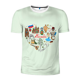 Мужская футболка 3D спортивная с принтом Россия в Курске, 100% полиэстер с улучшенными характеристиками | приталенный силуэт, круглая горловина, широкие плечи, сужается к линии бедра | балалайка | балерина | матрешка | медведь | россия | храм василия блаженого