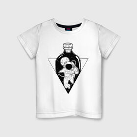 Детская футболка хлопок с принтом Космонавт в бутылке в Курске, 100% хлопок | круглый вырез горловины, полуприлегающий силуэт, длина до линии бедер | cosmonaut | граффити | космонавт | космонавт в бутылке | космос | рисунок | тату | татуировки | чёрно белый рисунок