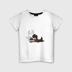 Детская футболка хлопок с принтом Рыцарь и Гримм в Курске, 100% хлопок | круглый вырез горловины, полуприлегающий силуэт, длина до линии бедер | hollow knight | арт | гримм | рисунок | рыцарь