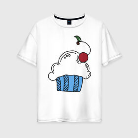 Женская футболка хлопок Oversize с принтом Sweets в Курске, 100% хлопок | свободный крой, круглый ворот, спущенный рукав, длина до линии бедер
 | вишенка | вкусняшки | десерт | еда | капкейк | кекс | конфеты | сладости