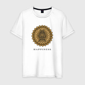 Мужская футболка хлопок с принтом Happiness в Курске, 100% хлопок | прямой крой, круглый вырез горловины, длина до линии бедер, слегка спущенное плечо. | Тематика изображения на принте: happiness | owl | королевская сова | сова | счастье | удача