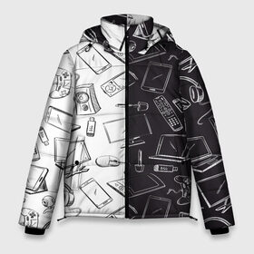 Мужская зимняя куртка 3D с принтом Гаджеты в Курске, верх — 100% полиэстер; подкладка — 100% полиэстер; утеплитель — 100% полиэстер | длина ниже бедра, свободный силуэт Оверсайз. Есть воротник-стойка, отстегивающийся капюшон и ветрозащитная планка. 

Боковые карманы с листочкой на кнопках и внутренний карман на молнии. | flash drive | gadgets | headphones | joystick | laptop | monitor | mouse | remote control | smartphone | speaker | tablet | гаджеты | джойстик | колонка | монитор | мышь | наушники | ноутбук | планшет | пульт | смартфон | флешка